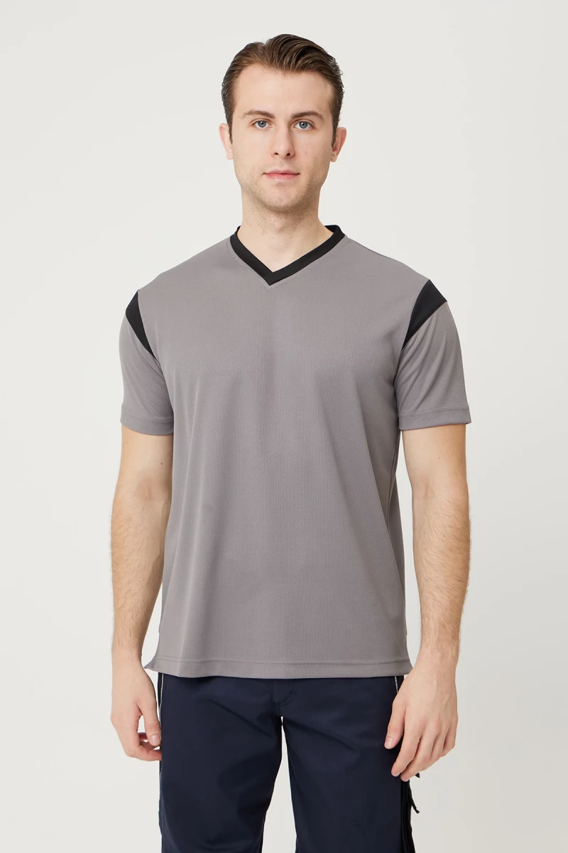 Allium V Yaka Tişört Nefes Alabilir Esnek ve Şık İş ve Günlük Kullanım İçin