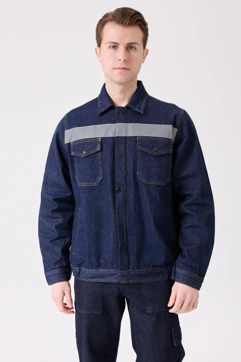 Tulipa Kot Mont Erkek İş Güvenliği Reflektörlü Dayanıklı Denim Ceket