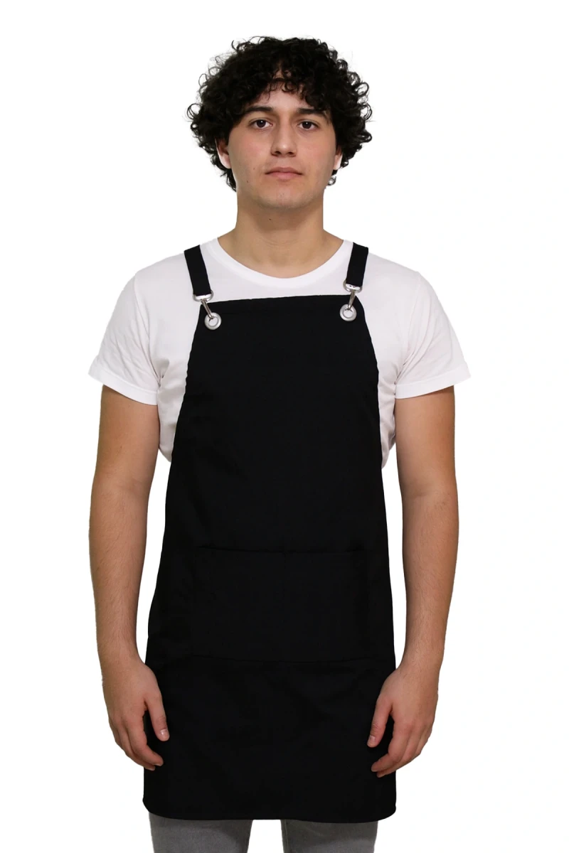 Barbanza Siyah Askılı Şef Önlüğü – Dayanıklı Kumaş, Mutfak ve Barista Önlüğü