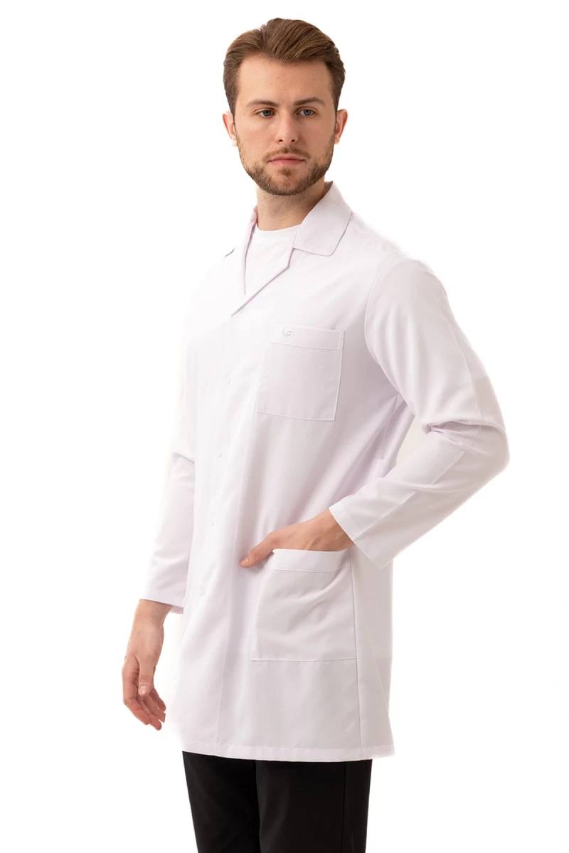 Hedera Erkek Önlük Beyaz Renk Düğmeli Uzun Kollu Temiz Görünümlü Profesyonel İş Önlüğü