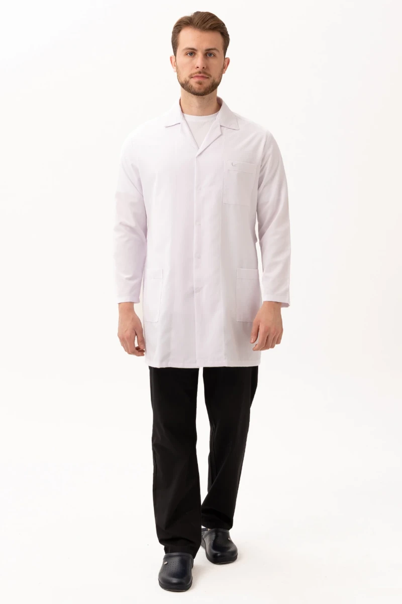 Hedera Erkek Önlük Beyaz Renk Düğmeli Uzun Kollu Temiz Görünümlü Profesyonel İş Önlüğü
