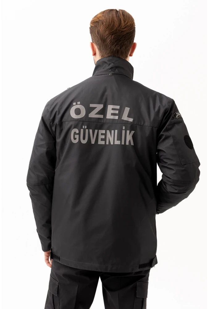 Güvenlik Kıyafeti KM Kaban Soğuk Havalara Dayanıklı Reflektörlü Kışlık Mont Modeli
