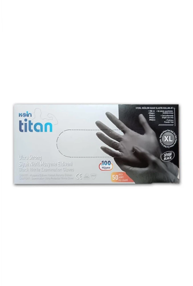 Koin Titan Siyah Nitril Eldiven Tozsuz Dayanıklı ve Hijyenik XL 50’li