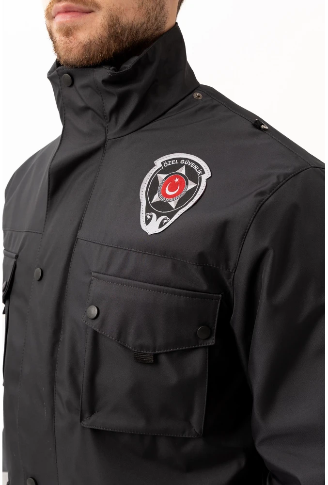 Güvenlik Kıyafeti KM Kaban Soğuk Havalara Dayanıklı Reflektörlü Kışlık Mont Modeli