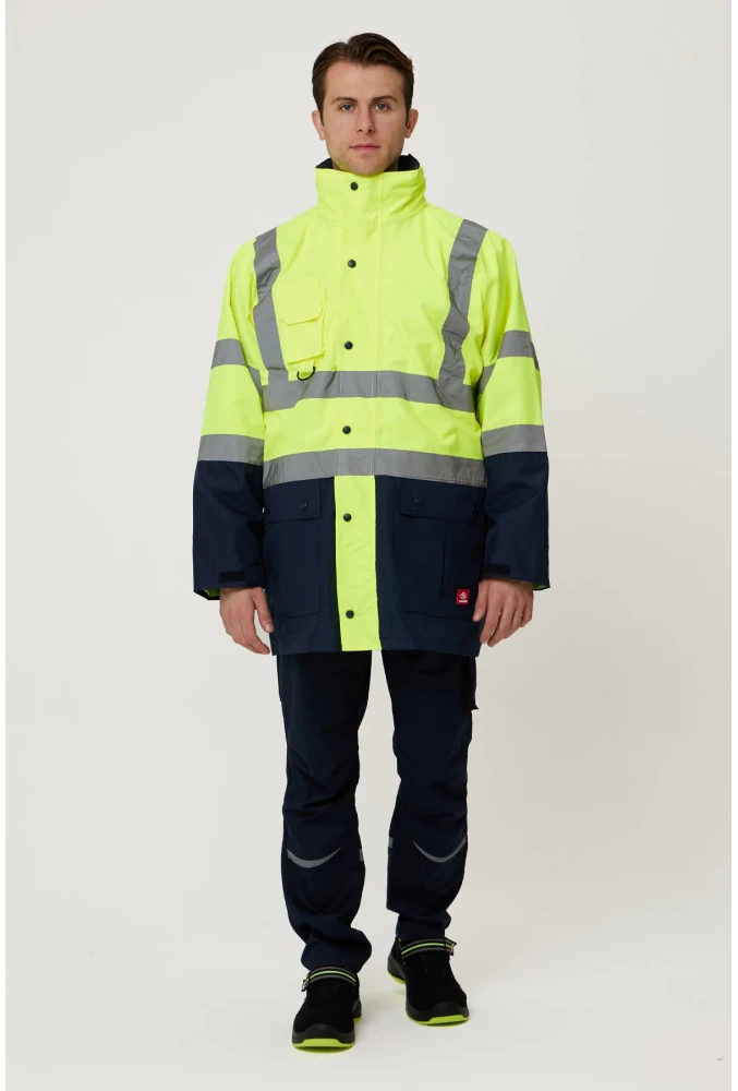 Eradium 5N1 Reflektörlü İş Güvenliği Parkası - Su ve Rüzgar Geçirmez, Yüksek Görünürlüklü Kışlık Mont