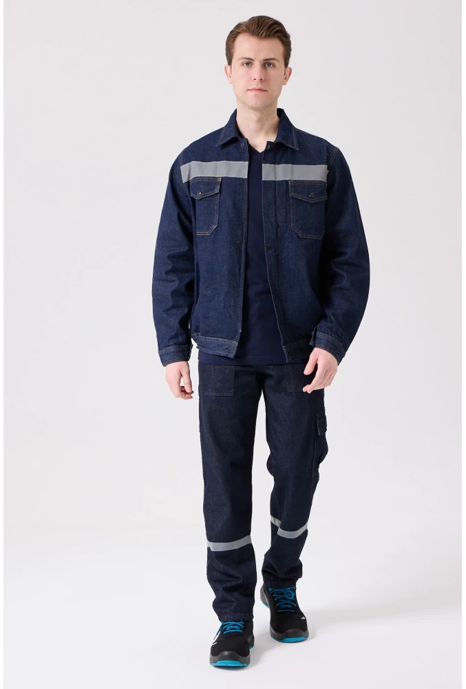 Tulipa Kot Mont Erkek İş Güvenliği Reflektörlü Dayanıklı Denim Ceket