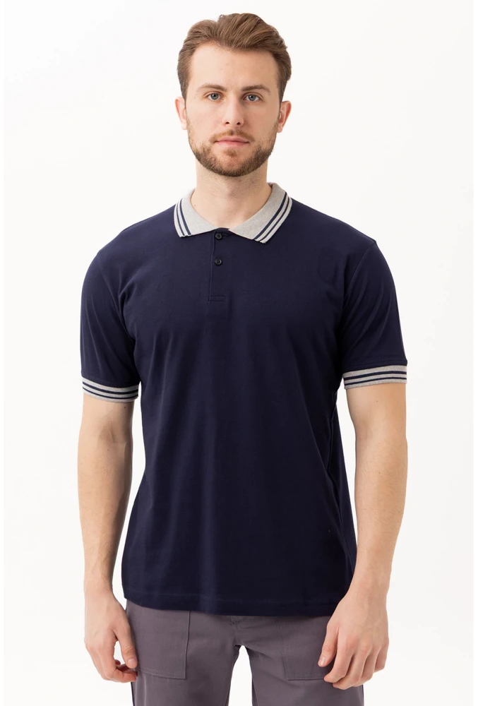 Hornet Polo Tişört - Şeritli Yaka ve Kol Detaylı Lacivert Erkek Polo Tişört Şık Tasarım