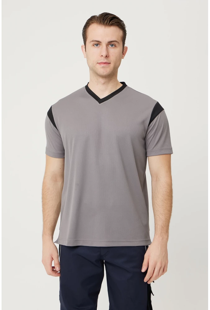 Allium V Yaka Tişört Nefes Alabilir Esnek ve Şık İş ve Günlük Kullanım İçin