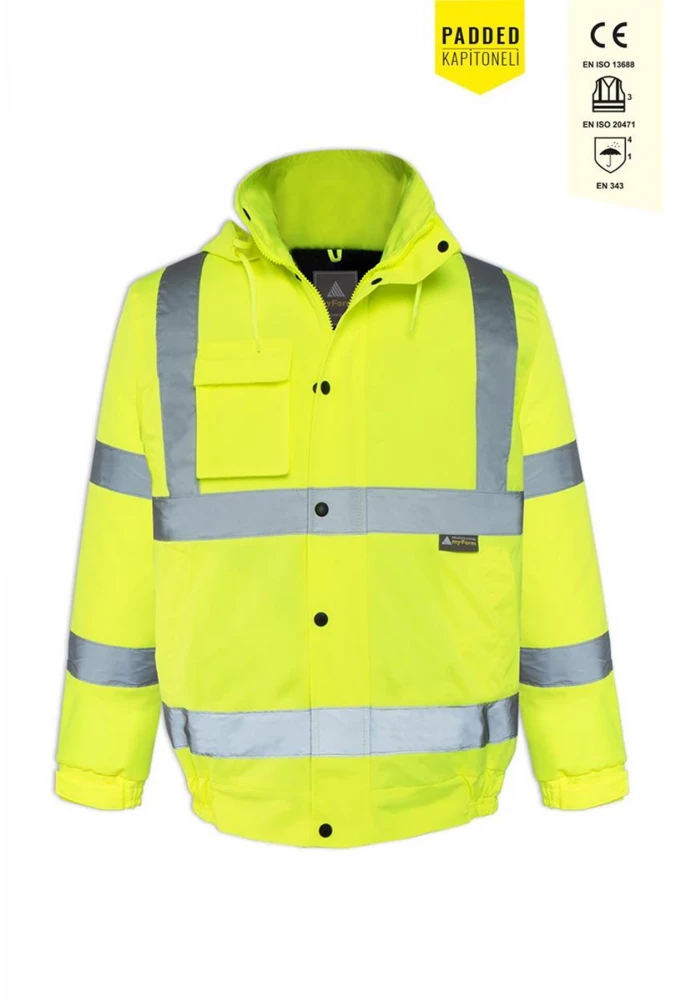 Olympus Essential Hi Vis Bomber Lined Reflektörlü Kışlık Mont Su Geçirmez Soğuk Hava Koruyucu