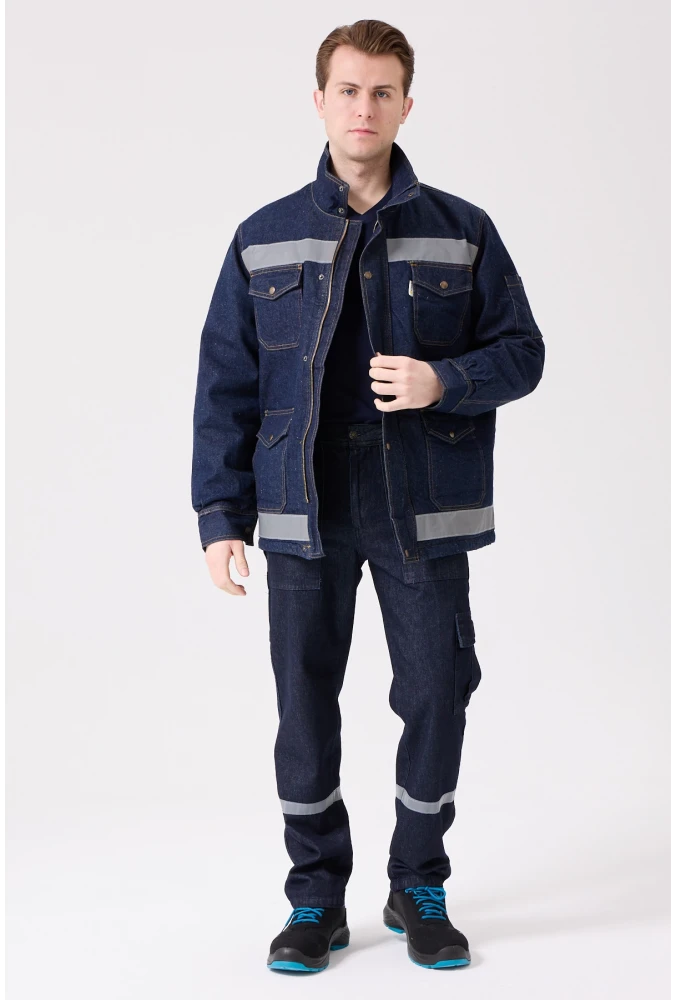 Buhara Mont Kot Kumaş Reflektörlü İş Montu Kışlık Erkek Soğuk Hava Dayanıklı Dış Giyim