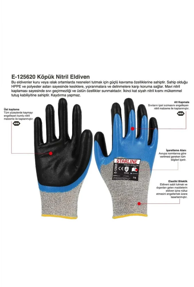 Starline E-125620 Köpük Nitril Kaplamalı İş Eldiveni Kaymaz