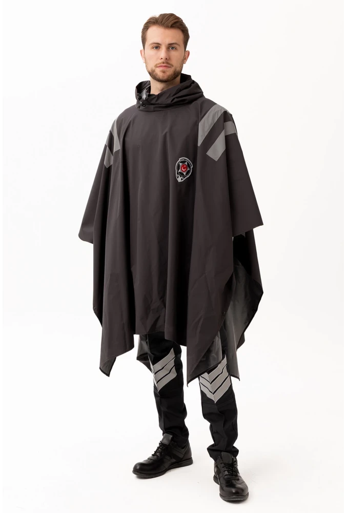 Güvenlik Kıyafeti KM Panço Su Geçirmez Reflektörlü Yağmurluk Kapüşonlu Korumalı Model