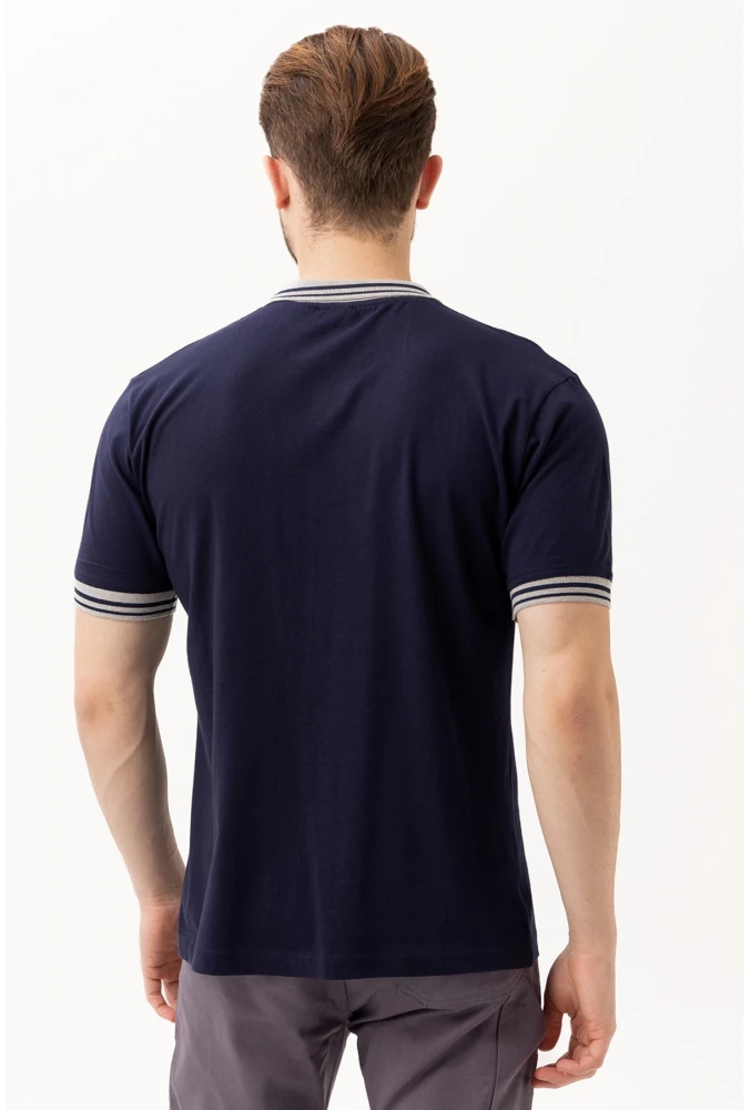 Hornet Polo Tişört - Şeritli Yaka ve Kol Detaylı Lacivert Erkek Polo Tişört Şık Tasarım