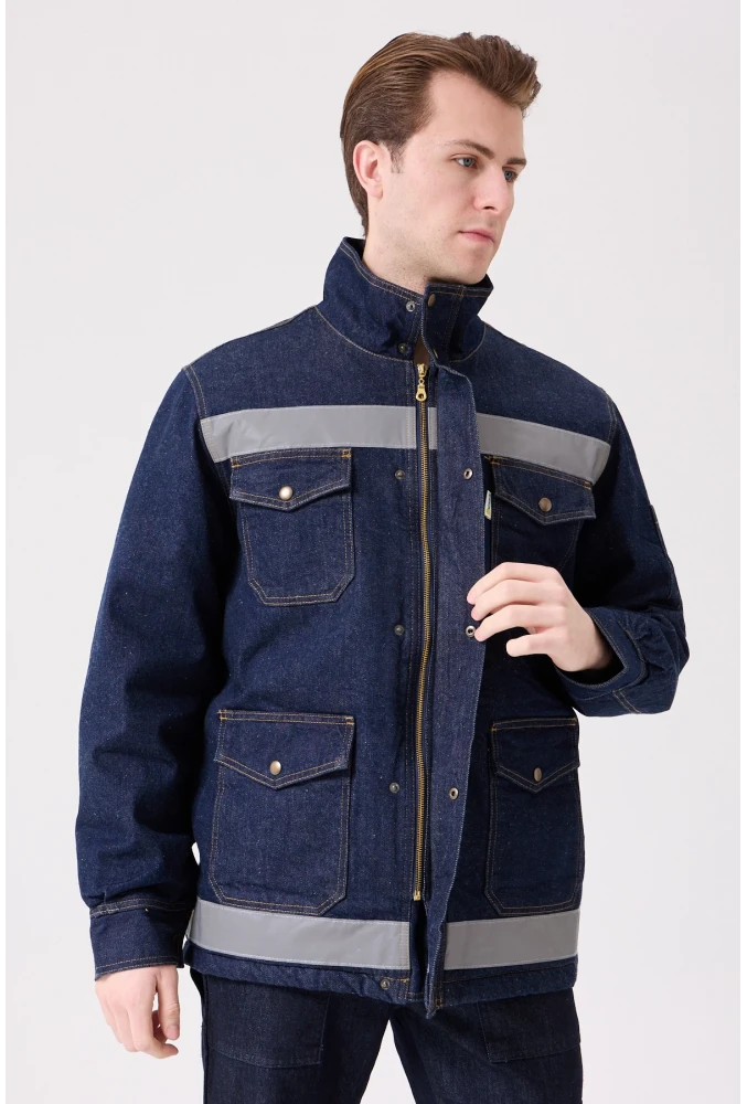 Buhara Mont Kot Kumaş Reflektörlü İş Montu Kışlık Erkek Soğuk Hava Dayanıklı Dış Giyim