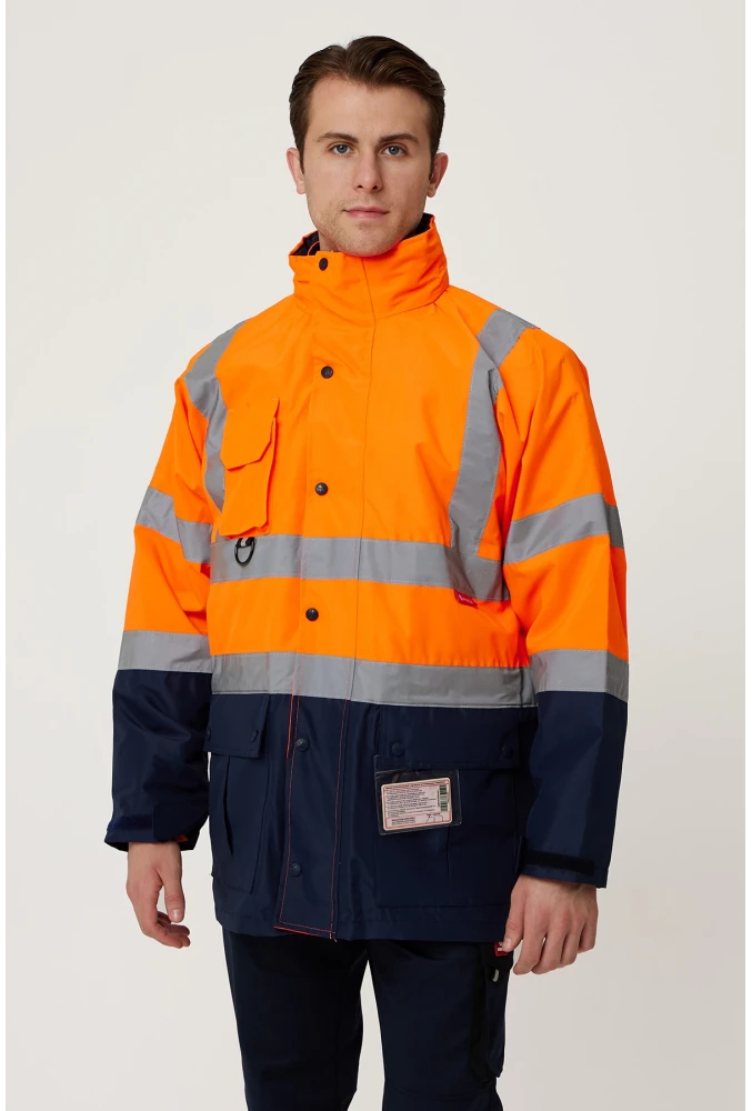 Eradium 5N1 Reflektörlü İş Güvenliği Parkası - Su ve Rüzgar Geçirmez, Yüksek Görünürlüklü Kışlık Mont
