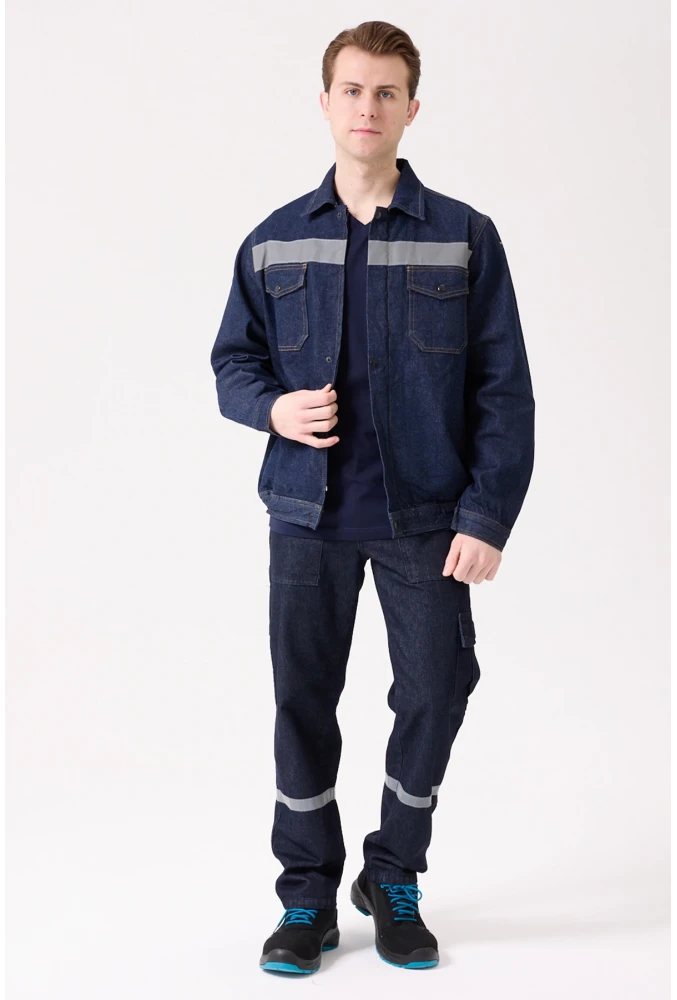 Tulipa Kot Mont Erkek İş Güvenliği Reflektörlü Dayanıklı Denim Ceket