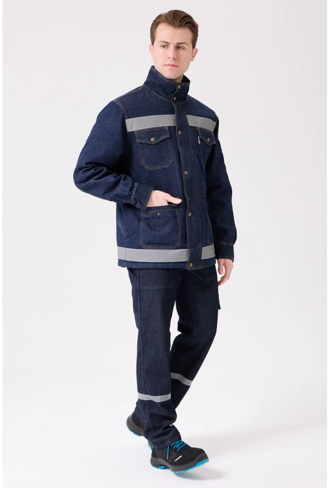 Buhara Mont Kot Kumaş Reflektörlü İş Montu Kışlık Erkek Soğuk Hava Dayanıklı Dış Giyim