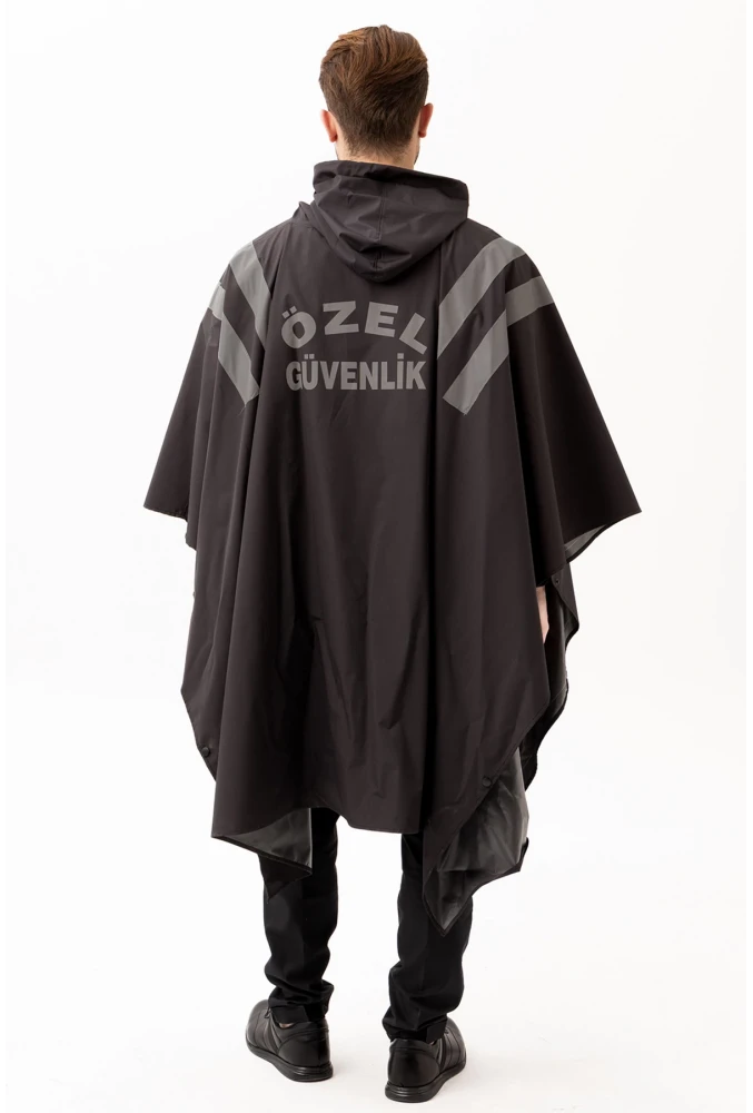 Güvenlik Kıyafeti KM Panço Su Geçirmez Reflektörlü Yağmurluk Kapüşonlu Korumalı Model