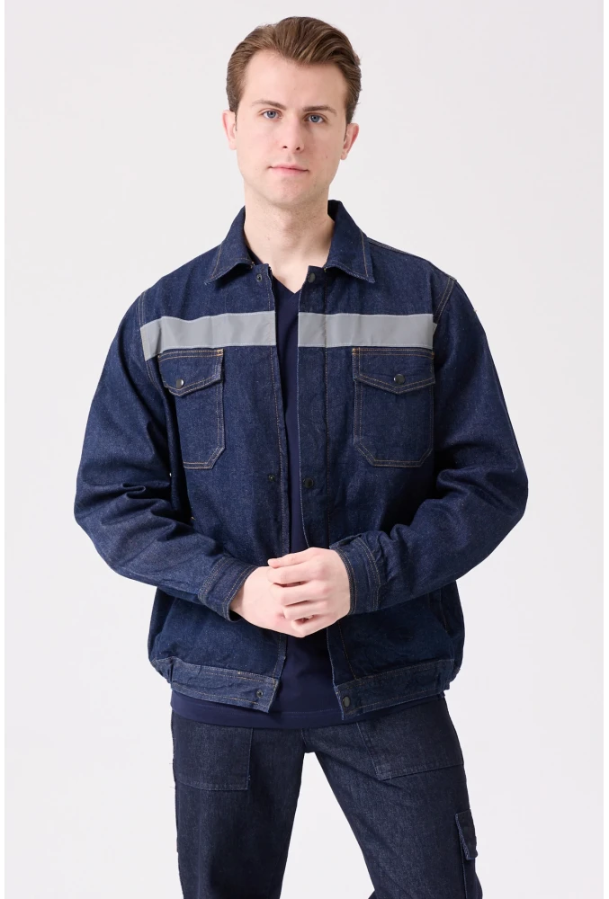 Tulipa Kot Mont Erkek İş Güvenliği Reflektörlü Dayanıklı Denim Ceket