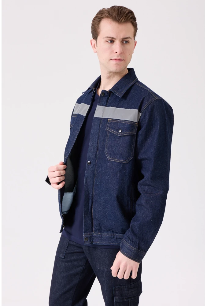 Tulipa Kot Mont Erkek İş Güvenliği Reflektörlü Dayanıklı Denim Ceket