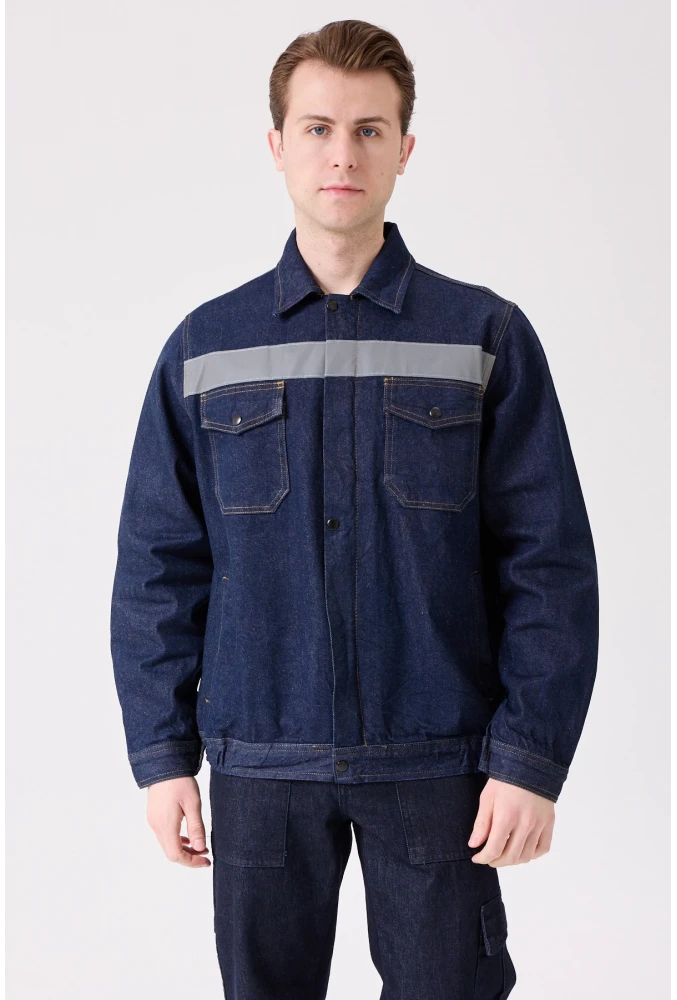 Tulipa Kot Mont Erkek İş Güvenliği Reflektörlü Dayanıklı Denim Ceket