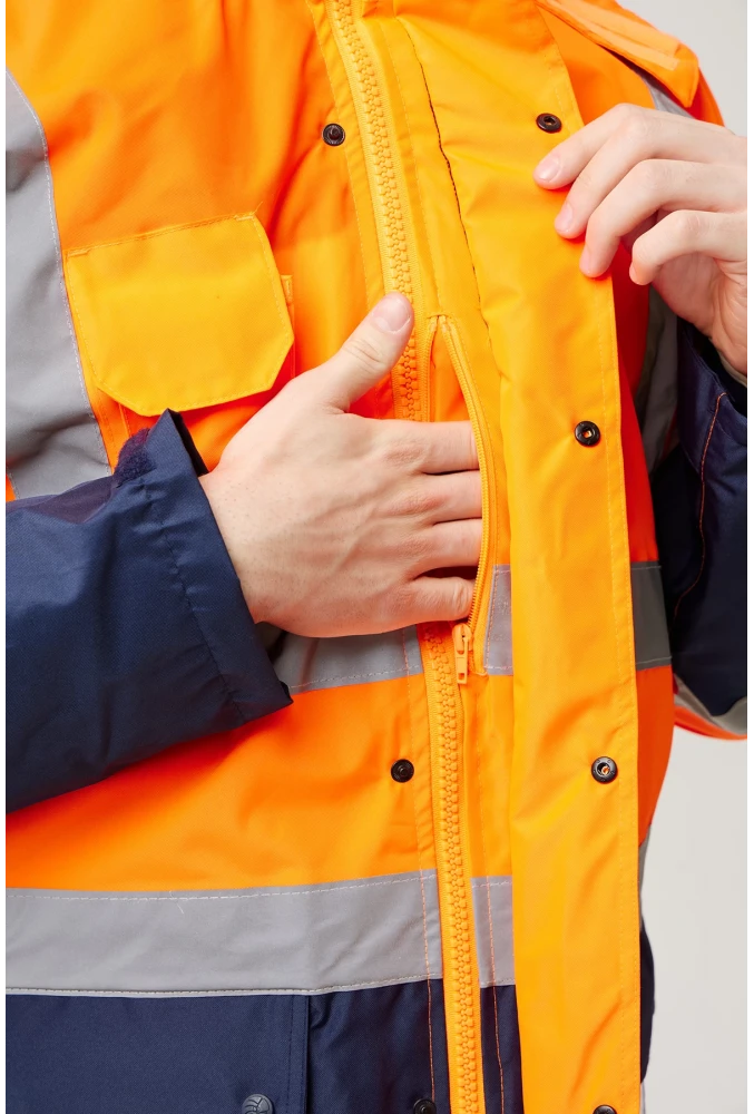 Eradium 5N1 Reflektörlü İş Güvenliği Parkası - Su ve Rüzgar Geçirmez, Yüksek Görünürlüklü Kışlık Mont