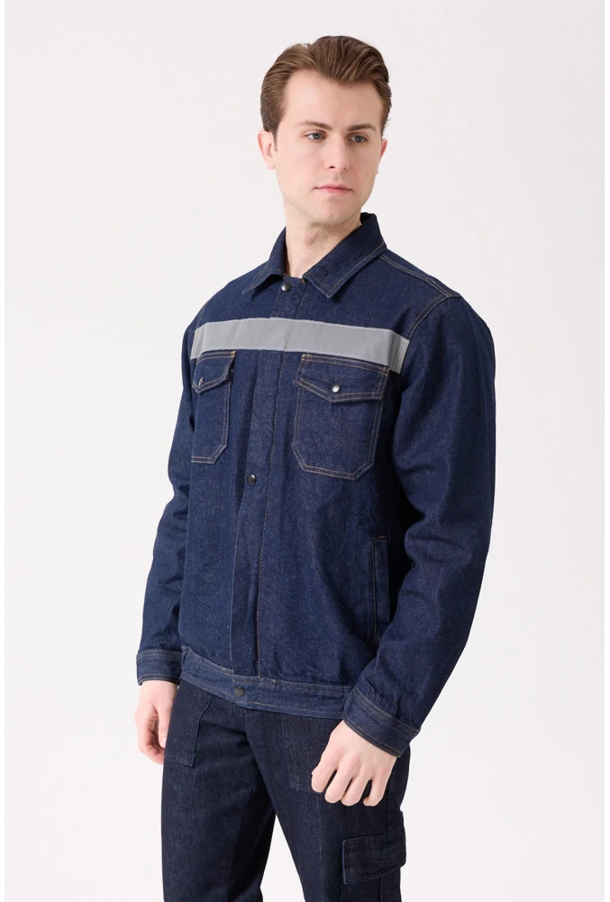Tulipa Kot Mont Erkek İş Güvenliği Reflektörlü Dayanıklı Denim Ceket