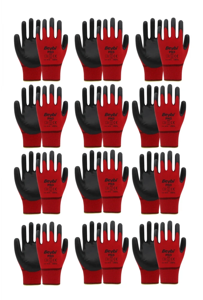 Beybi PN3 Nitril Kaplamalı İş Eldiveni 12li İş Eldiveni