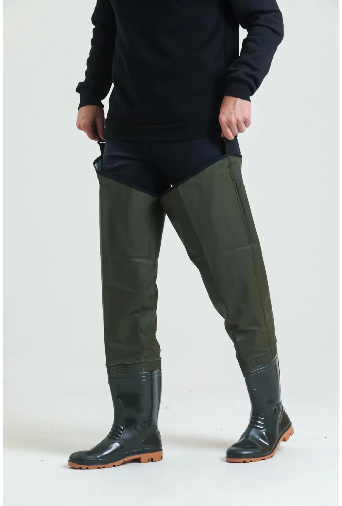 Kasık Çizme İKÇ 1650 Su Geçirmez Dayanıklı Av ve Balıkçı Çizmesi Haki Renk