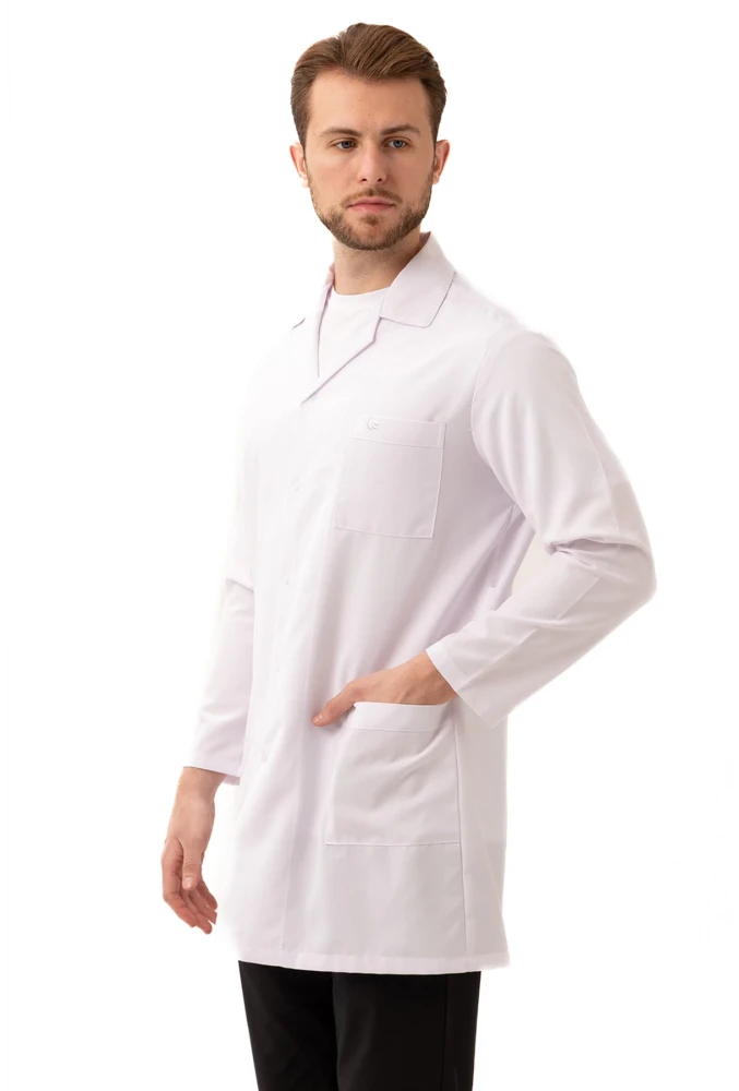 Hedera Erkek Önlük Beyaz Renk Düğmeli Uzun Kollu Temiz Görünümlü Profesyonel İş Önlüğü
