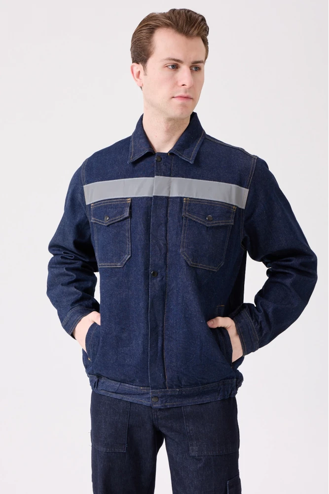Tulipa Kot Mont Erkek İş Güvenliği Reflektörlü Dayanıklı Denim Ceket