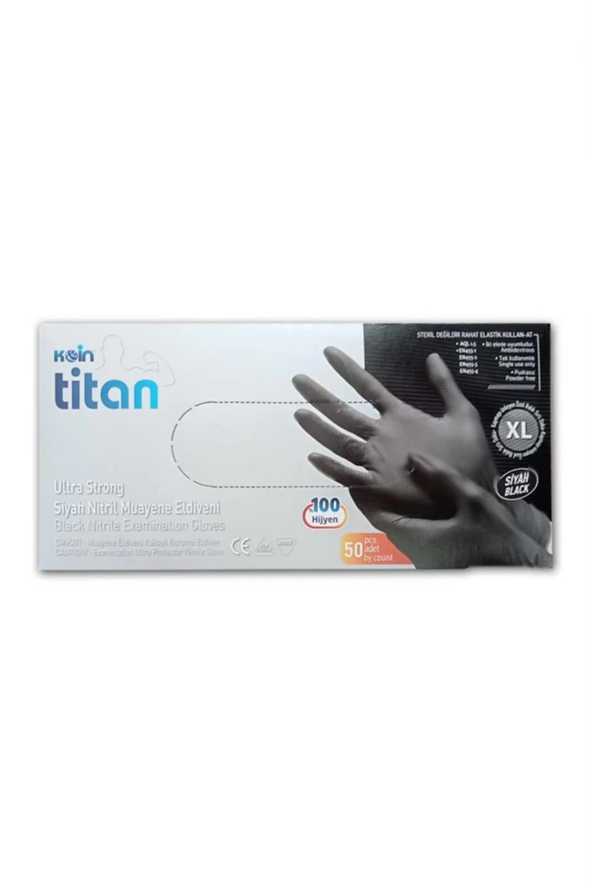 Koin Titan Siyah Nitril Eldiven Tozsuz Dayanıklı ve Hijyenik XL 50’li