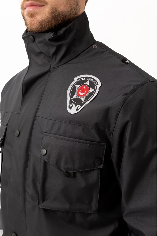 Güvenlik Kıyafeti KM Kaban Soğuk Havalara Dayanıklı Reflektörlü Kışlık Mont Modeli