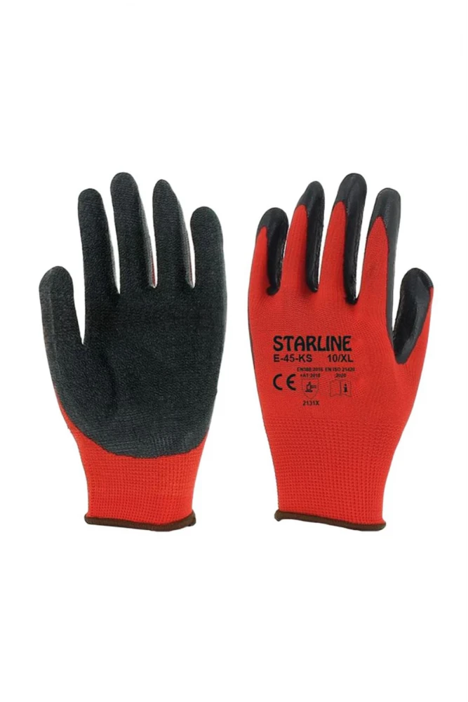 Starline E-45 Lateks Kaplamalı Tırtıklı İş Eldiveni Yüksek Kavrama Dayanıklı ve Konforlu Kullanım