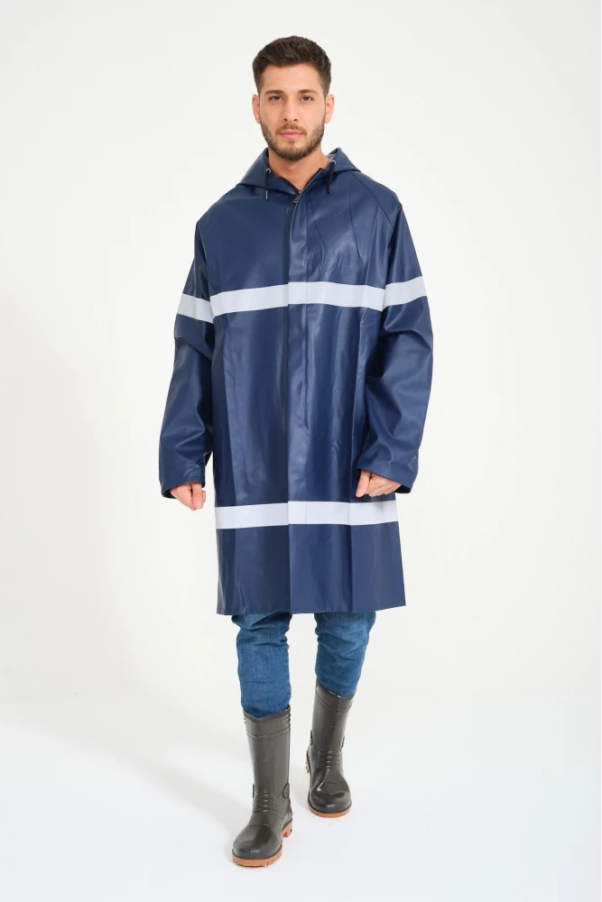 Yerli Diz Altı Pardesü RY 1800 Reflektörlü Su Geçirmez Fosforlu Yağmurluk İş Güvenliği Kıyafeti