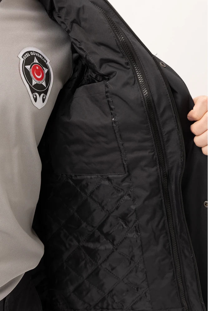 Güvenlik Kıyafeti KM Kaban Soğuk Havalara Dayanıklı Reflektörlü Kışlık Mont Modeli