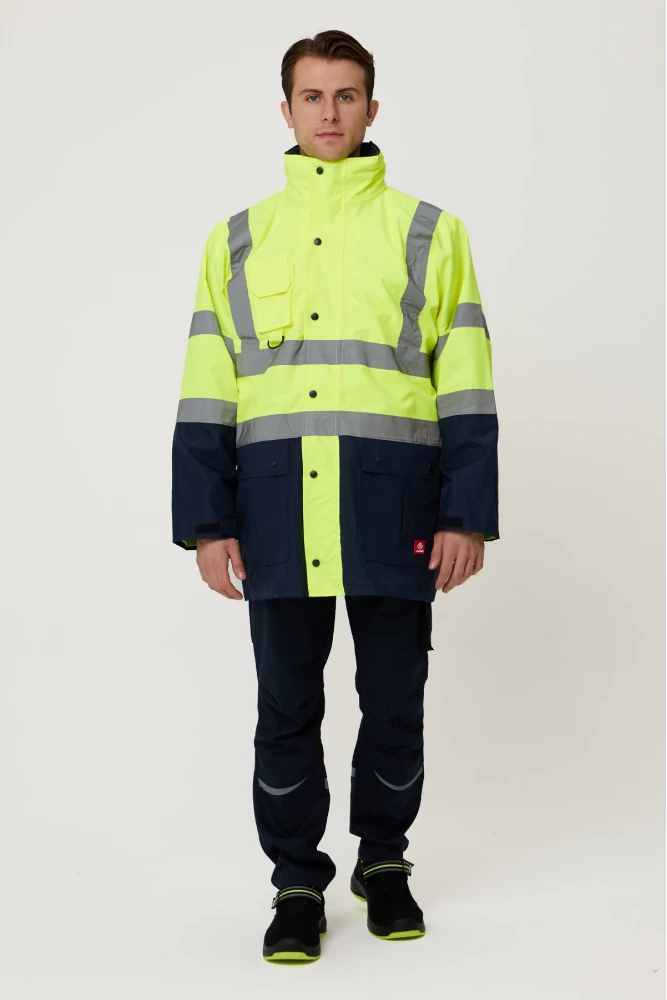 Eradium 5N1 Reflektörlü İş Güvenliği Parkası - Su ve Rüzgar Geçirmez, Yüksek Görünürlüklü Kışlık Mont