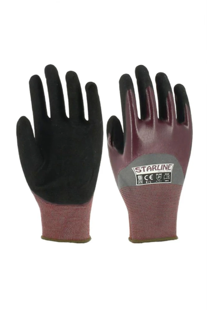 Starline E-151600 Köpük Nitril Kaplamalı İş Eldiveni Dayanıklı Kaymaz Tutuşlu Polyester Astar