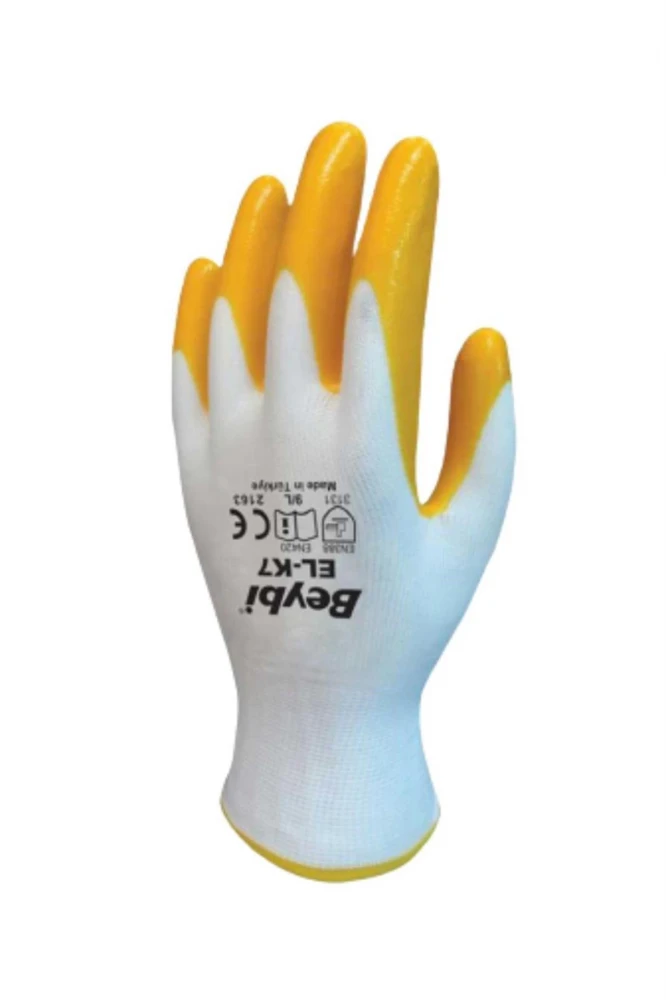 Beybi ELK-7 Pn7 Nitril Kaplamalı İş Eldiveni Dayanıklı Esnek Kaymaz Kavrama Polyester Astar