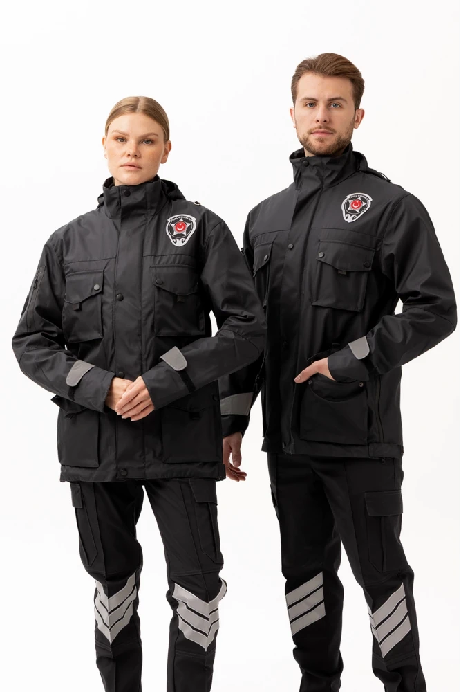 Güvenlik Kıyafeti KM Kaban Soğuk Havalara Dayanıklı Reflektörlü Kışlık Mont Modeli