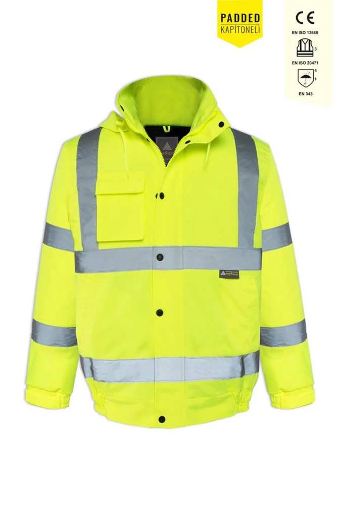 Olympus Essential Hi Vis Bomber Lined Reflektörlü Kışlık Mont Su Geçirmez Soğuk Hava Koruyucu