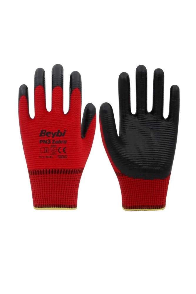 Beybi PN3 Zebra Nitril Kaplamalı İş Eldiveni Dayanıklı ve Konforlu Koruma