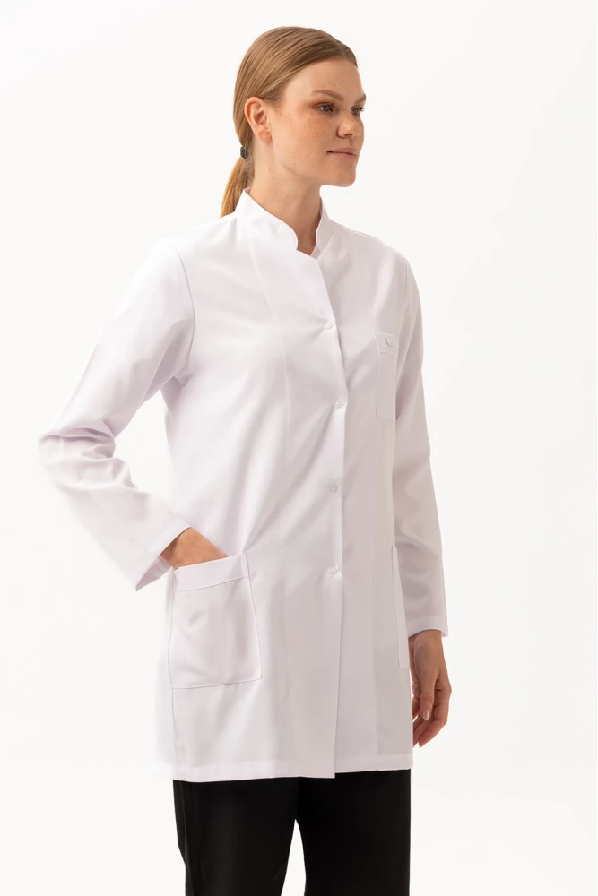 Adiantum Kadın Doktor Öğretmen Laboratuvar Önlüğü - Beyaz, Uzun Kollu, Rahat Kesim
