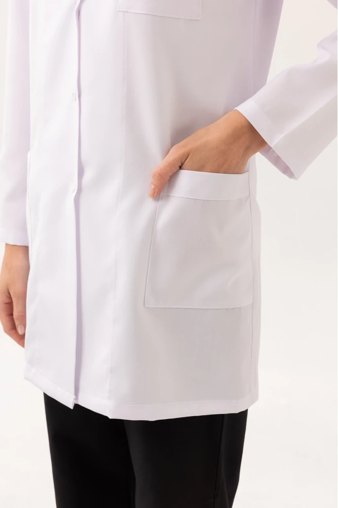 Adiantum Kadın Doktor Öğretmen Laboratuvar Önlüğü - Beyaz, Uzun Kollu, Rahat Kesim