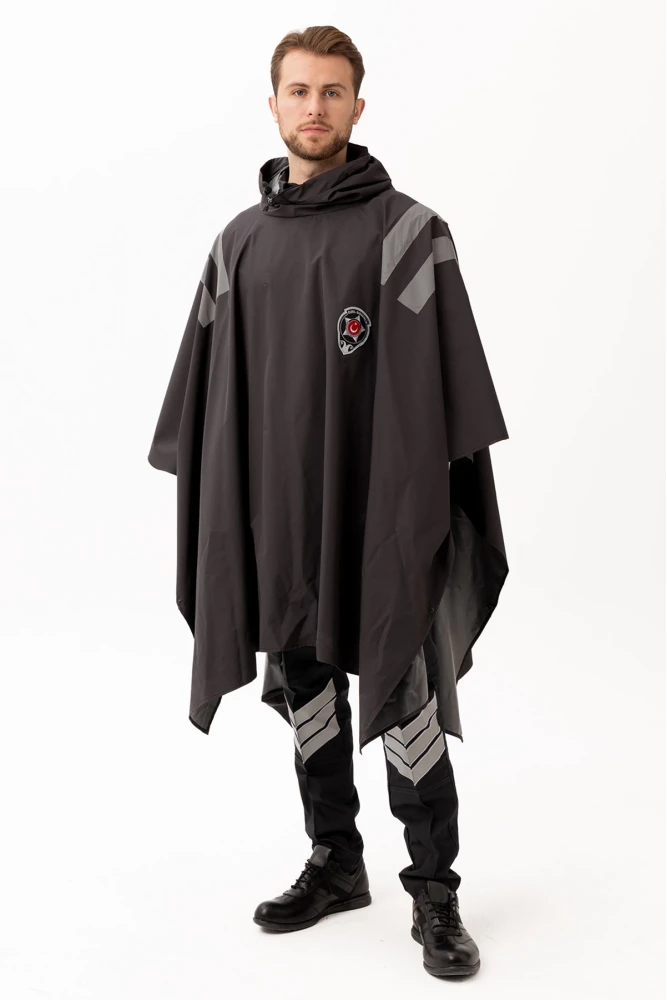 Güvenlik Kıyafeti KM Panço Su Geçirmez Reflektörlü Yağmurluk Kapüşonlu Korumalı Model