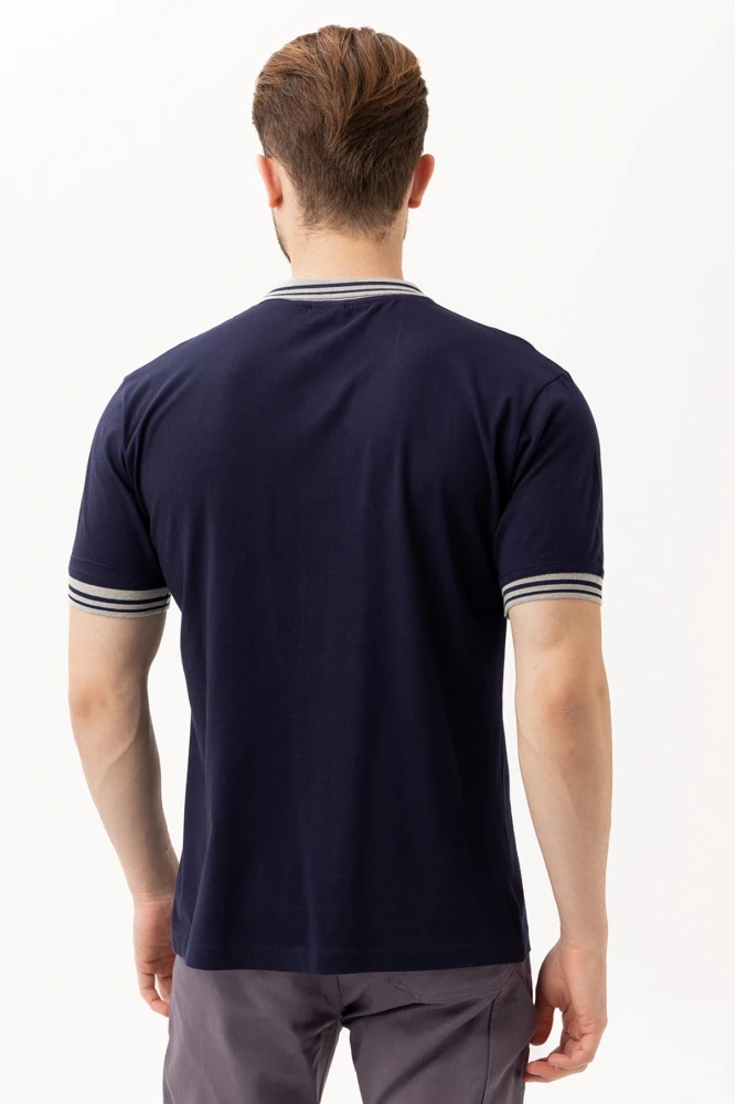 Hornet Polo Tişört - Şeritli Yaka ve Kol Detaylı Lacivert Erkek Polo Tişört Şık Tasarım