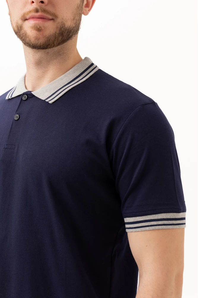 Hornet Polo Tişört - Şeritli Yaka ve Kol Detaylı Lacivert Erkek Polo Tişört Şık Tasarım