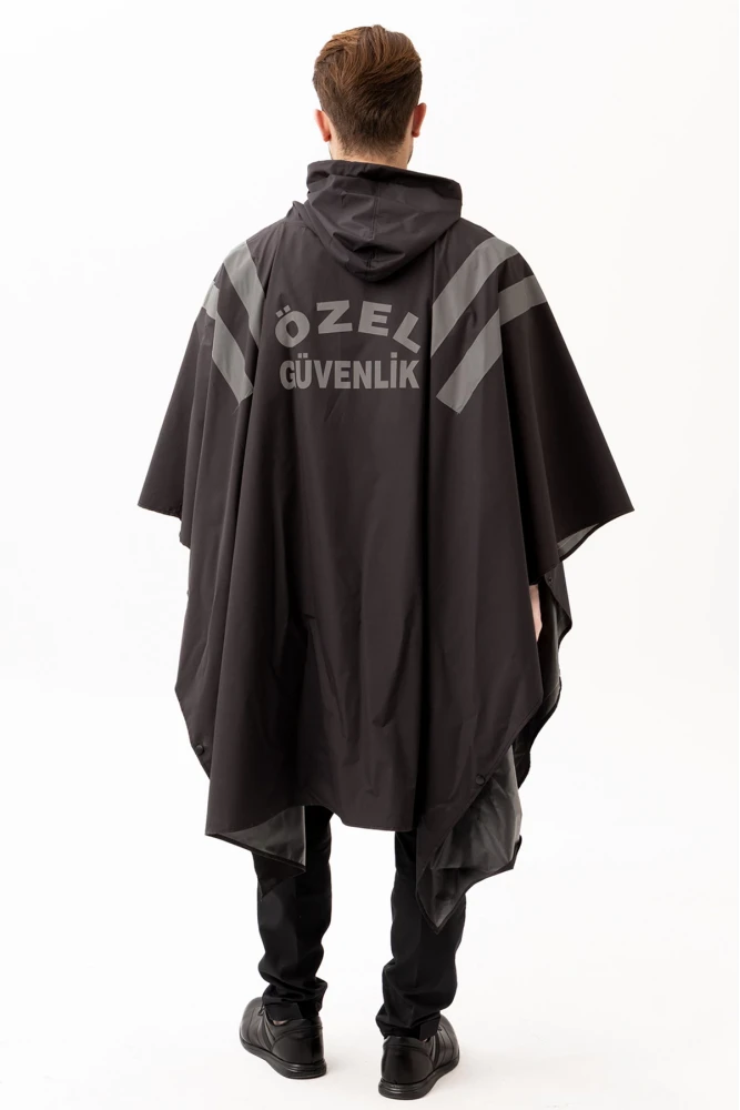 Güvenlik Kıyafeti KM Panço Su Geçirmez Reflektörlü Yağmurluk Kapüşonlu Korumalı Model