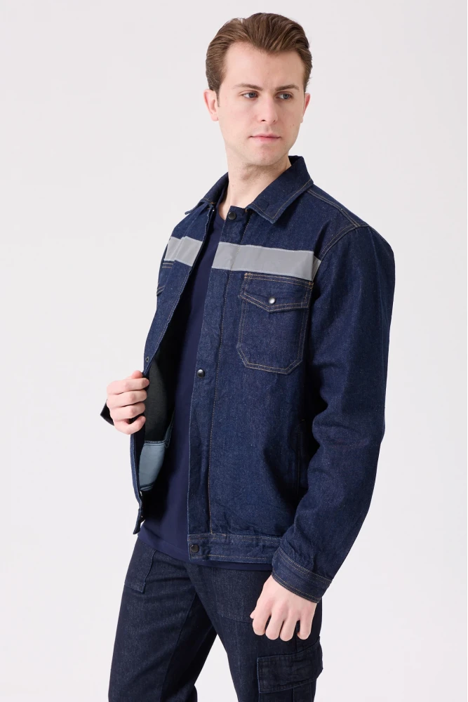 Tulipa Kot Mont Erkek İş Güvenliği Reflektörlü Dayanıklı Denim Ceket