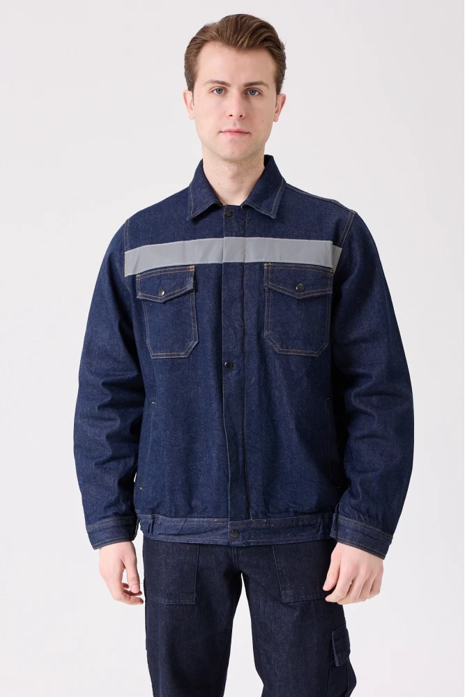 Tulipa Kot Mont Erkek İş Güvenliği Reflektörlü Dayanıklı Denim Ceket